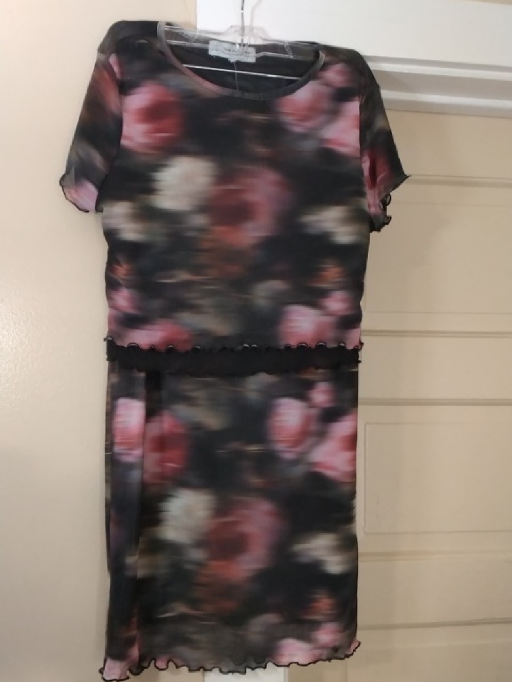 Almost Famous Black Floral Midi Dress with Pink Accents